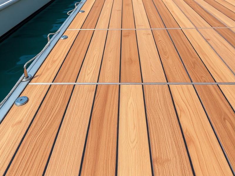 Floating dock with premium wood decking overlay on lakefront